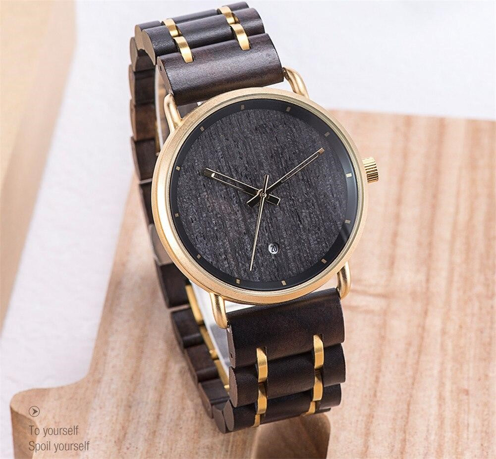 Top Luxury Ebony Wood and Golden Metal Watch - For Woman