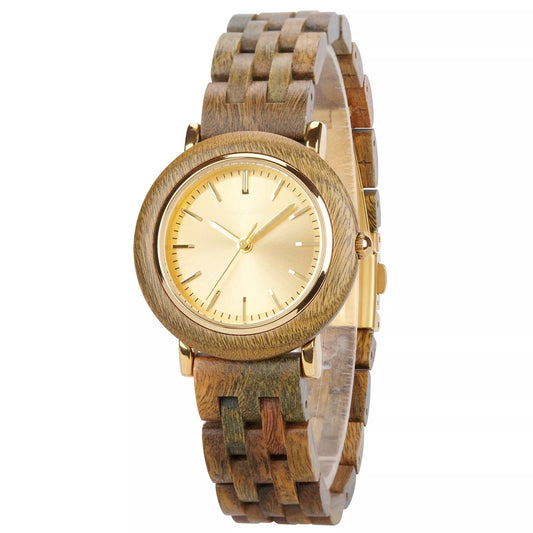 Aurora Classic - Woman's Golden Dial Wooden Watch