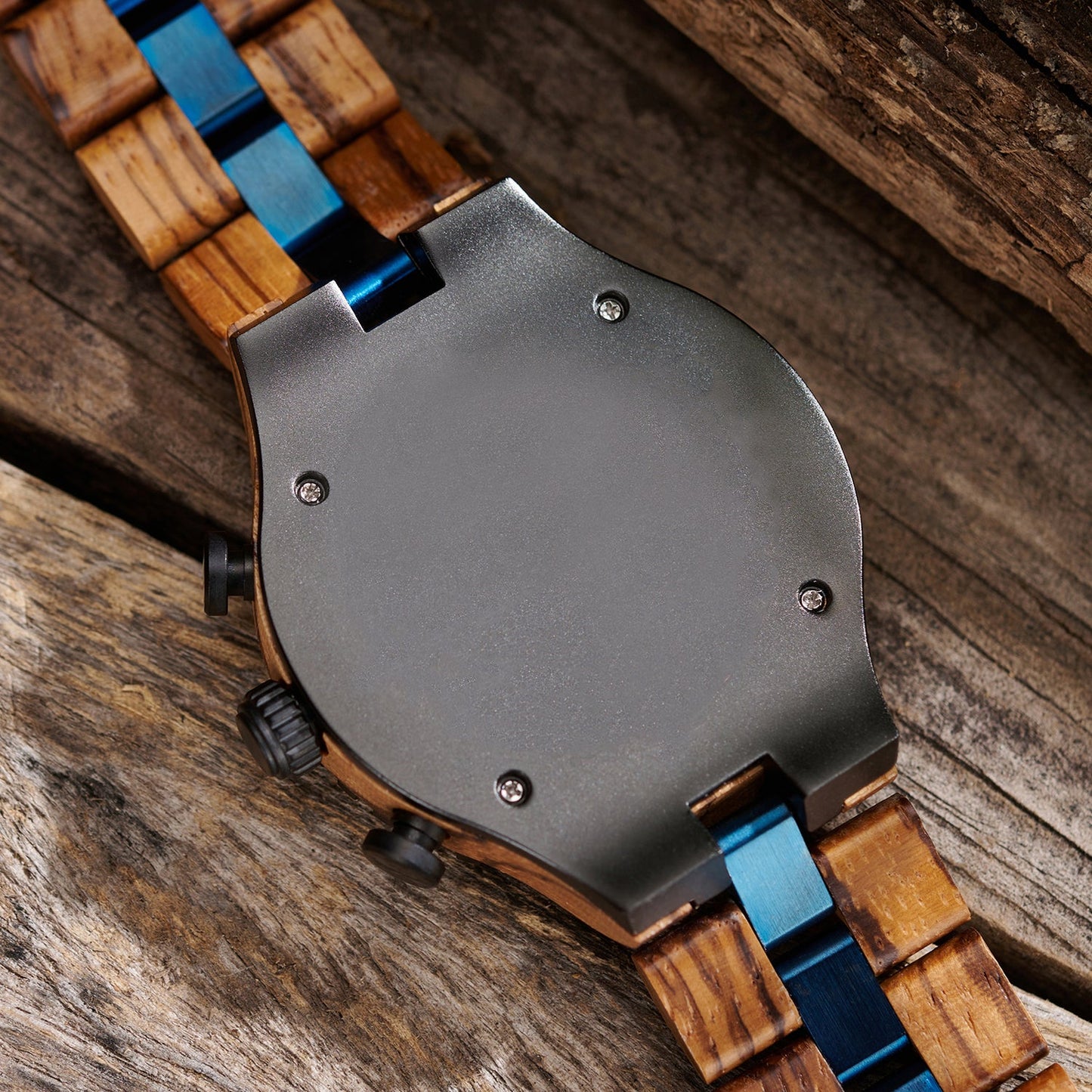ZebraWooden Chronograph Watch For Man with Black Dial and Blue Bezel