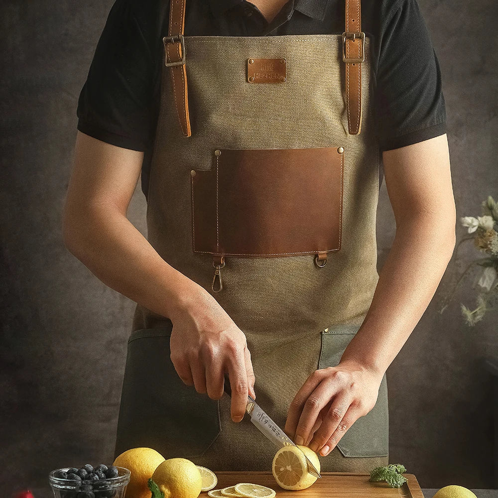 Canvas & Leather Chef Apron - Cooking, BBQ