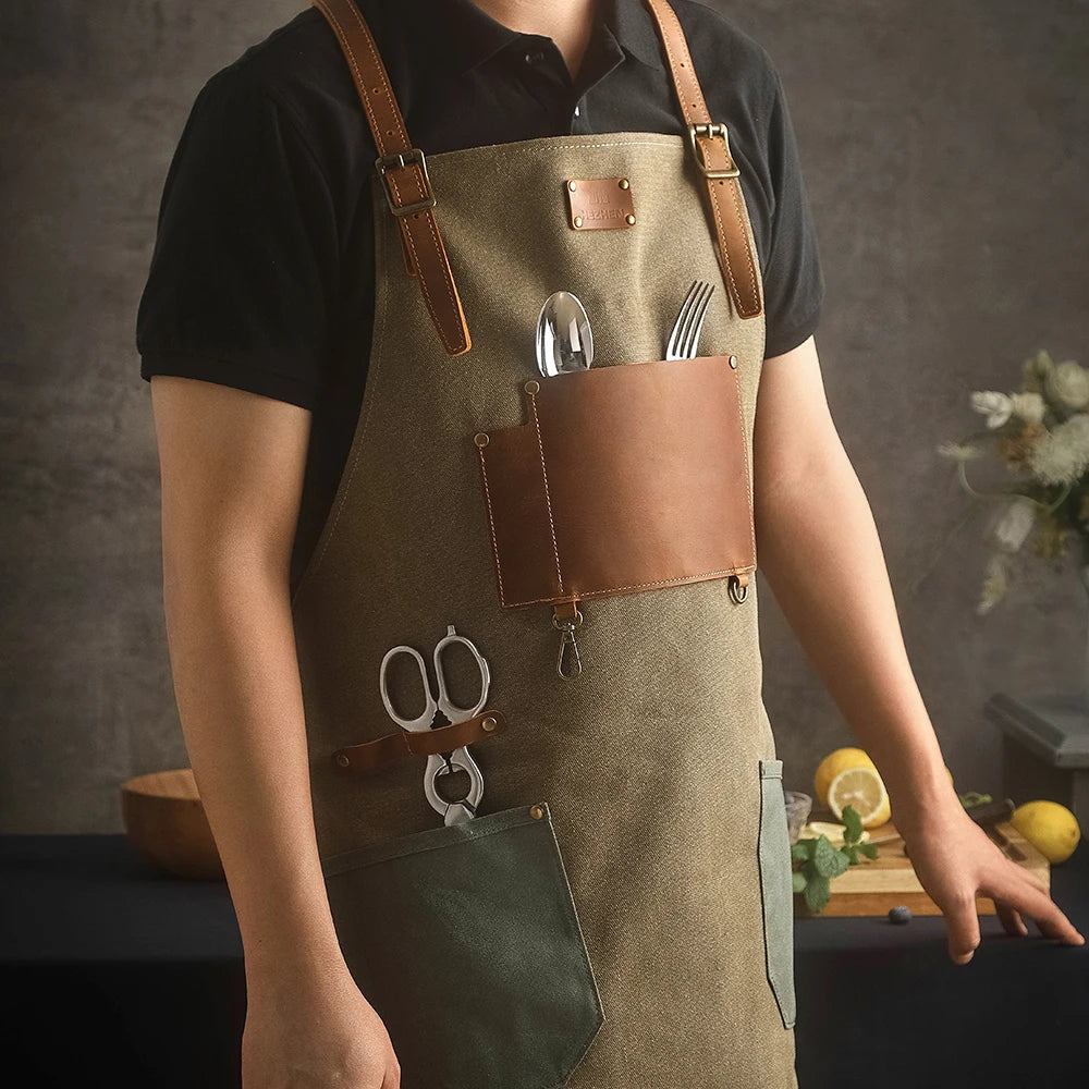 Canvas & Leather Chef Apron - Cooking, BBQ