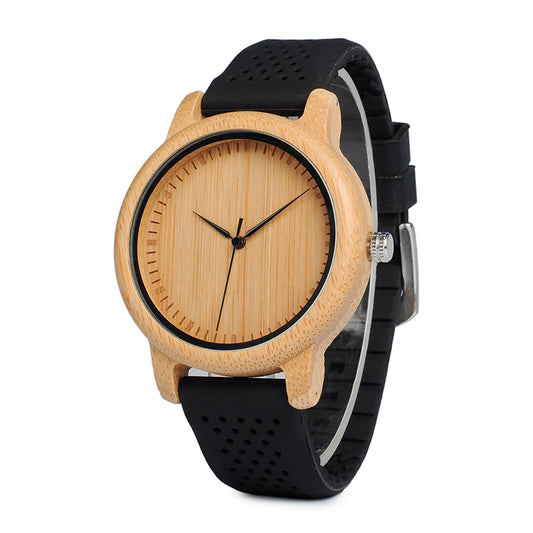 GoBlack Bamboo Watch With Silicone Band - Unisex