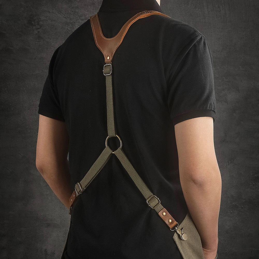 Canvas & Leather Chef Apron - Cooking, BBQ
