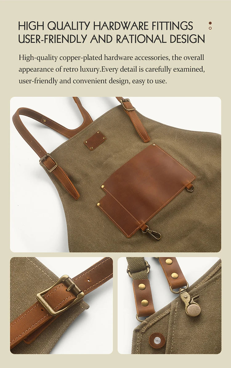 Canvas & Leather Chef Apron - Cooking, BBQ
